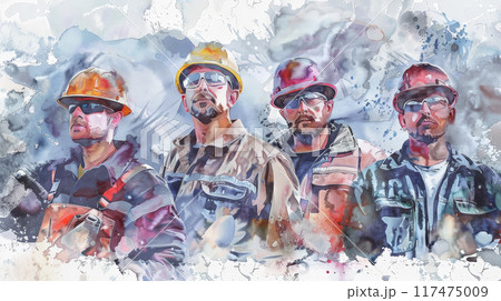 Workmen in Watercolor: Artistry in Motion. Generative AI	 117475009