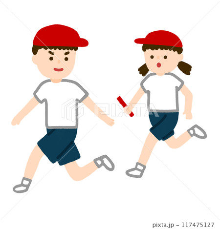 リレーで走る子どもたちのイラスト リレーで走る子どもたちのイラスト 117475127