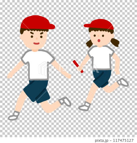 孩子們參加接力賽的插圖 117475127