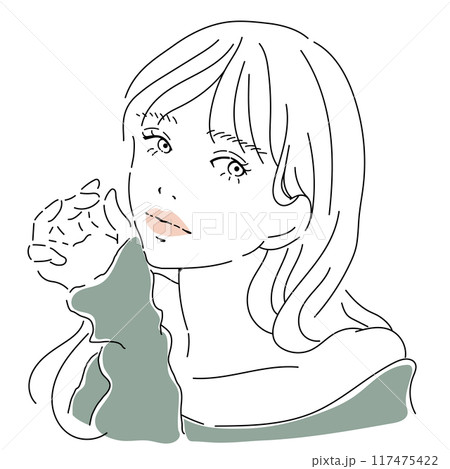 視線を送るロングヘアの綺麗な女性の線画イラスト 視線を送るロングヘアの綺麗な女性の線画イラスト 117475422