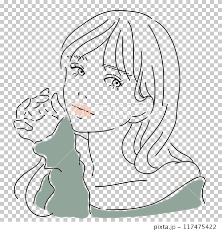 視線を送るロングヘアの綺麗な女性の線画イラスト 視線を送るロングヘアの綺麗な女性の線画イラスト 117475422