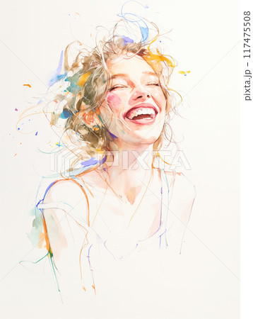 笑顔の女性の水彩画のイラスト素材 [117475508] - PIXTA