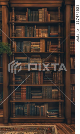 Classic wooden bookshelf filled with books 117475685
