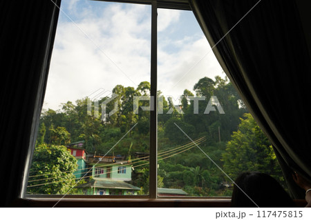Open window view with Sliding Curtain Open window view with Sliding Curtain 117475815