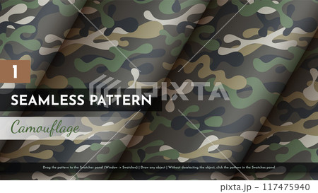 Seamless Camouflage Pattern. War Illustration. Traditional Military Texture. Army Modern Background Seamless Camouflage Pattern. War Illustration. Traditional Military Texture. Army Modern Background 117475940