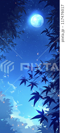星空に輝く満月と紅葉　AI画像 117476017