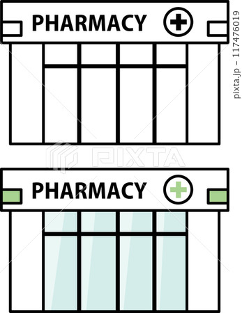 薬局の建物のイラスト素材セット 117476019