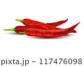 Wet red chili peppers isolated on white background with clipping path 117476098
