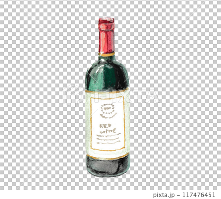 Watercolor painted red wine bottle 117476451