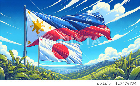 風に靡く国旗 117476734