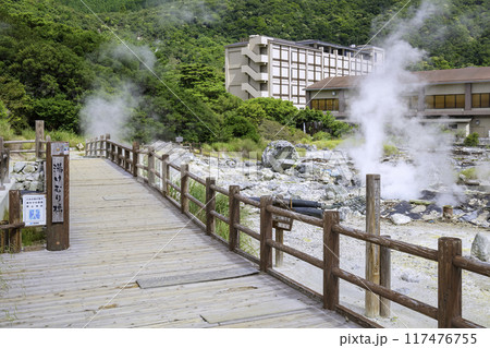硫黄の匂いが漂う雲仙地獄 湯けむり橋(長崎県雲仙市小浜町) 硫黄の匂いが漂う雲仙地獄 湯けむり橋(長崎県雲仙市小浜町) 117476755