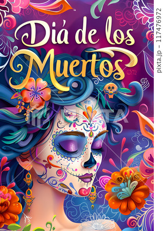 Text "Dia de los Muertos" on pastel background 117476972