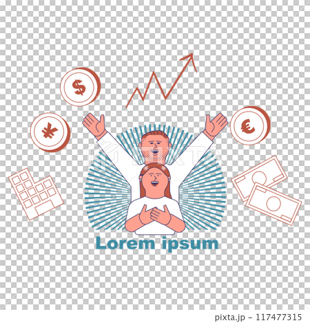 Smiling men and women as stock prices soar Smiling men and women as stock prices soar 117477315