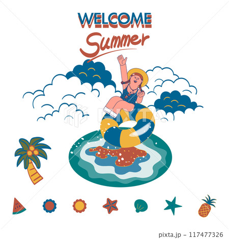 浮き輪から飛び出る女性 夏 浮き輪から飛び出る女性 夏 117477326