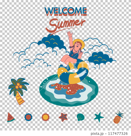 浮き輪から飛び出る女性 夏 浮き輪から飛び出る女性 夏 117477326