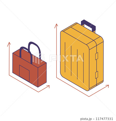 荷物の縦、横、奥行きを示したイラスト 117477331
