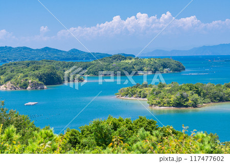 《三重県》夏の英虞湾の海岸線・ともやま公園から望むリアス式海岸 117477602
