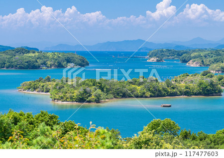 《三重県》夏の英虞湾の海岸線・ともやま公園から望むリアス式海岸 《三重県》夏の英虞湾の海岸線・ともやま公園から望むリアス式海岸 117477603