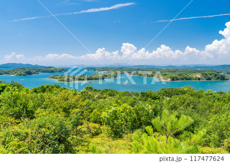 《三重県》夏の英虞湾の海岸線・ともやま公園から望むリアス式海岸 117477624