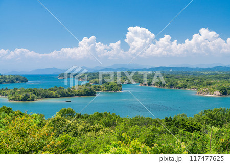 《三重県》夏の英虞湾の海岸線・ともやま公園から望むリアス式海岸 《三重県》夏の英虞湾の海岸線・ともやま公園から望むリアス式海岸 117477625