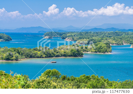 《三重県》夏の英虞湾の海岸線・ともやま公園から望むリアス式海岸 117477630