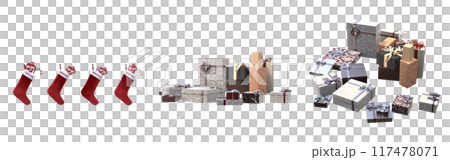 Christmas decorations, New Year's decor, isolate on a transparent background, 3D illustration, cg render 117478071