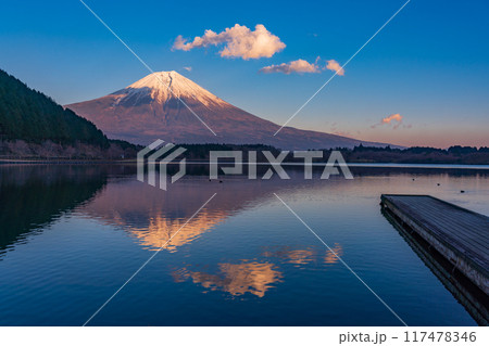 【静岡県】田貫湖・湖畔から見る富士山 夕景 【静岡県】田貫湖・湖畔から見る富士山 夕景 117478346