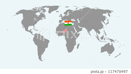 Pin map with Niger flag on world map. Vector illustration. 117478497