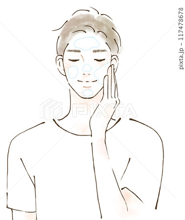 スキンケアをする男性のイラスト　UVケア　日焼け 117478678