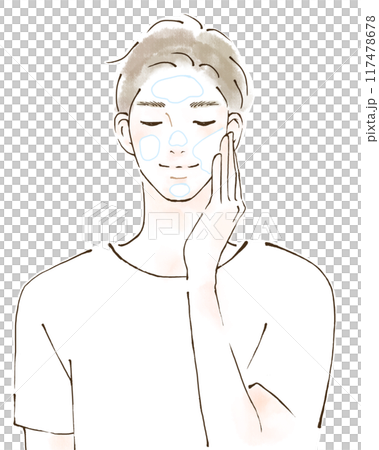 スキンケアをする男性のイラスト　UVケア　日焼け 117478678