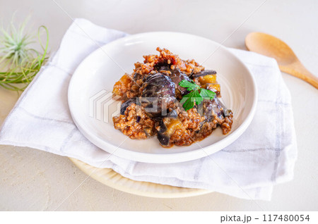 ひき肉と茄子の味噌炒め ひき肉と茄子の味噌炒め 117480054