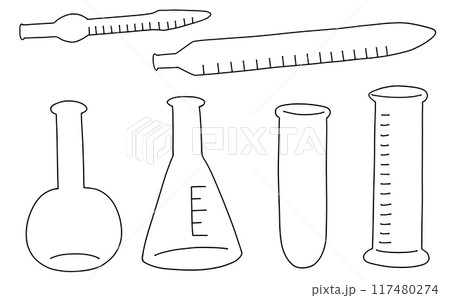 ゆるめシンプル理科器具セット1 線画 ゆるめシンプル理科器具セット1 線画 117480274