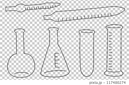 ゆるめシンプル理科器具セット1 線画 ゆるめシンプル理科器具セット1 線画 117480274