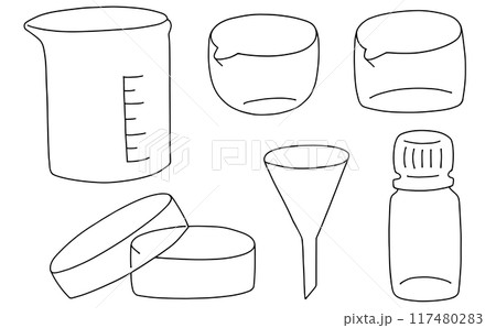ゆるめシンプル理科器具セット2　線画 117480283