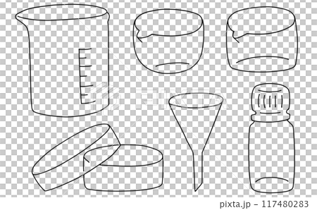 ゆるめシンプル理科器具セット2　線画 117480283
