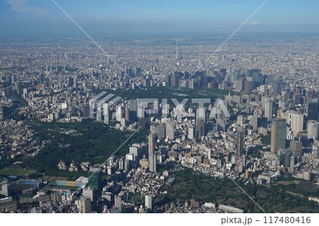 【空撮】東京都心(渋谷上空から青山~赤坂~皇居~東京スカイツリー) 【空撮】東京都心(渋谷上空から青山~赤坂~皇居~東京スカイツリー) 117480416