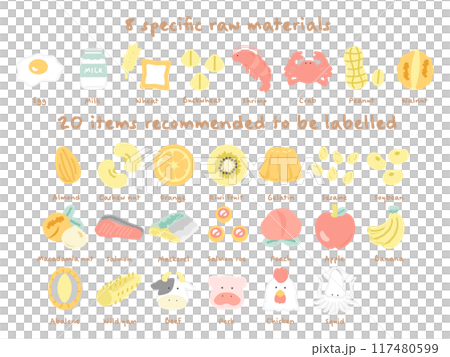 Food allergy specific ingredients 28 items illustration set 117480599