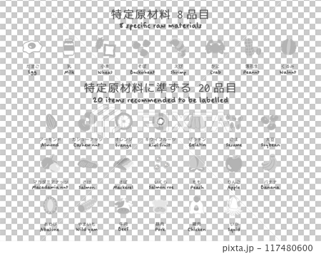 食物アレルギー特定原材料28品目　イラストセット 117480600