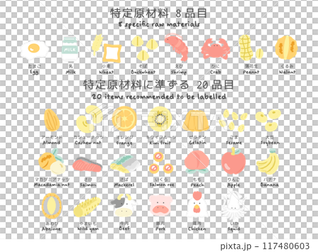 插圖集 28 種食物過敏的特定成分 117480603
