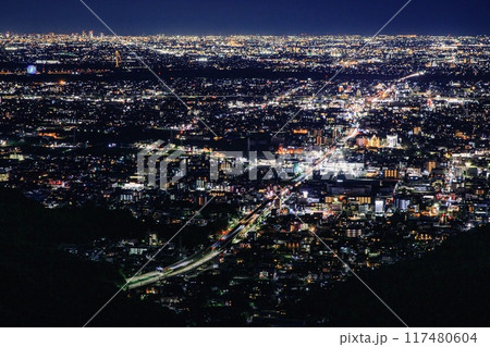 岐阜市、岐阜城天守閣からの夜景(名古屋方面) 岐阜市、岐阜城天守閣からの夜景(名古屋方面) 117480604