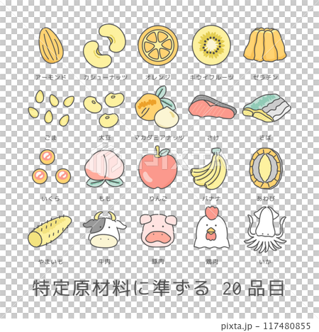 食物アレルギー特定原材料に準ずる20品目　イラストセット 117480855