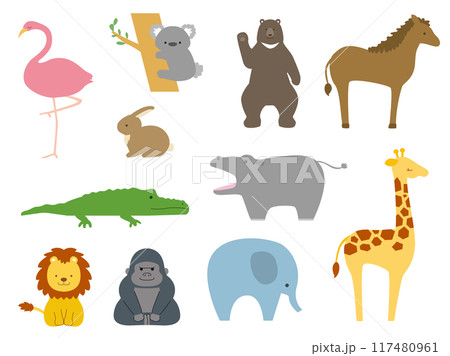 動物園にいるかわいい動物のイラストセット 117480961