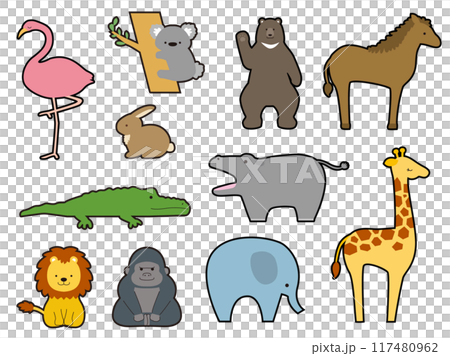 動物園裡可愛動物的插圖集,有線條 動物園裡可愛動物的插圖集,有線條 117480962