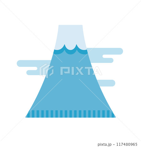 デフォルメされた、富士山と雲のシンプルな和風イラスト素材 117480965