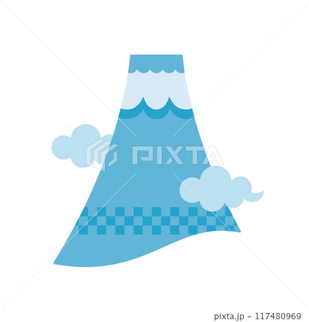 おしゃれなデザインの、富士山と雲のモダンなイラスト素材 117480969