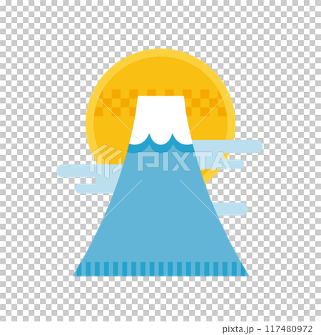 Deformed, simple Japanese-style illustration of Mt. Fuji and sunrise 117480972