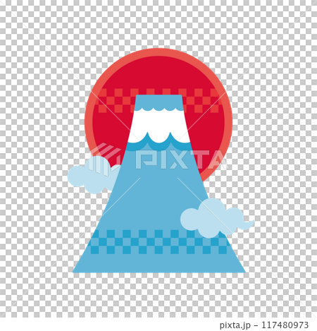 A deformed, modern illustration of Mt. Fuji and sunrise 117480973