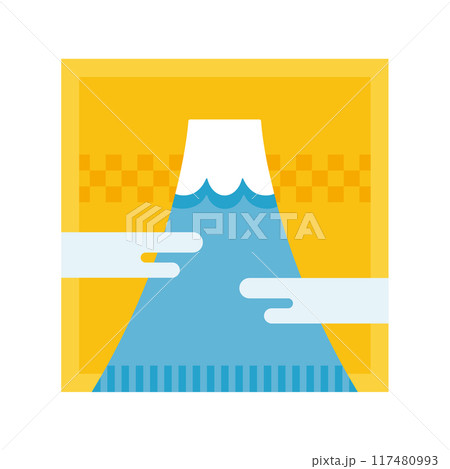 シンプルな富士山と雲のイラスト素材＿黄色い和風の背景 117480993