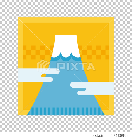 シンプルな富士山と雲のイラスト素材＿黄色い和風の背景 117480993