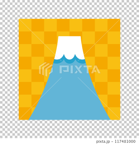 シンプルな富士山の和風イラスト_黄色い市松模様の背景 シンプルな富士山の和風イラスト_黄色い市松模様の背景 117481000